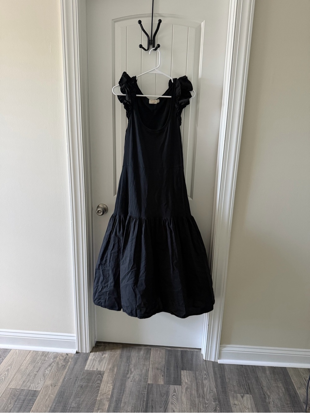 Black Ruffle Shoulder Kids Dress